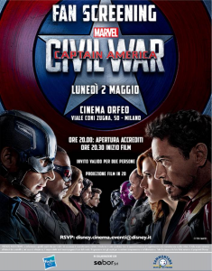 "Captain America: Civil War" biglietto "FAN SCREENING ESCLUSIVO DISNEY-MARVEL"